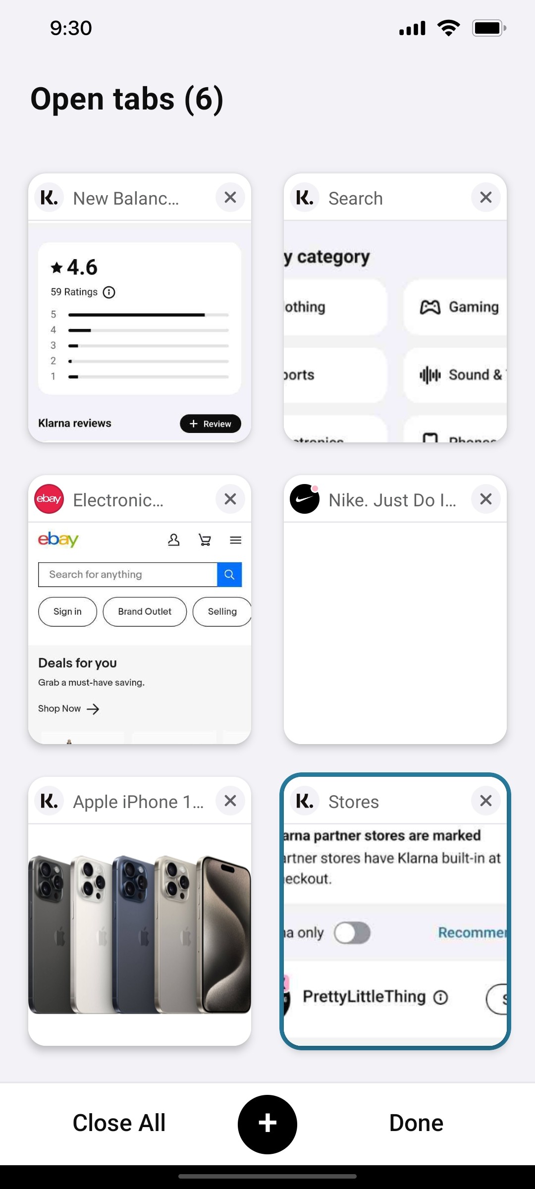 Klarna Open Tabes Screen 