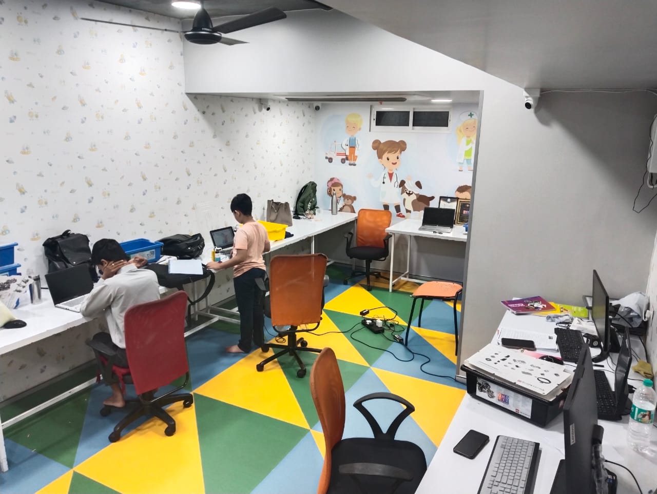 Young girl with backpack walks on dirt path