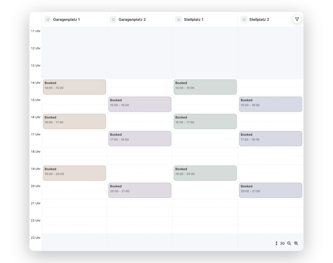 Echter anny Kalender mit vier Stellplätzen im fiktiven Betrieb Uferpark am 17. Oktober