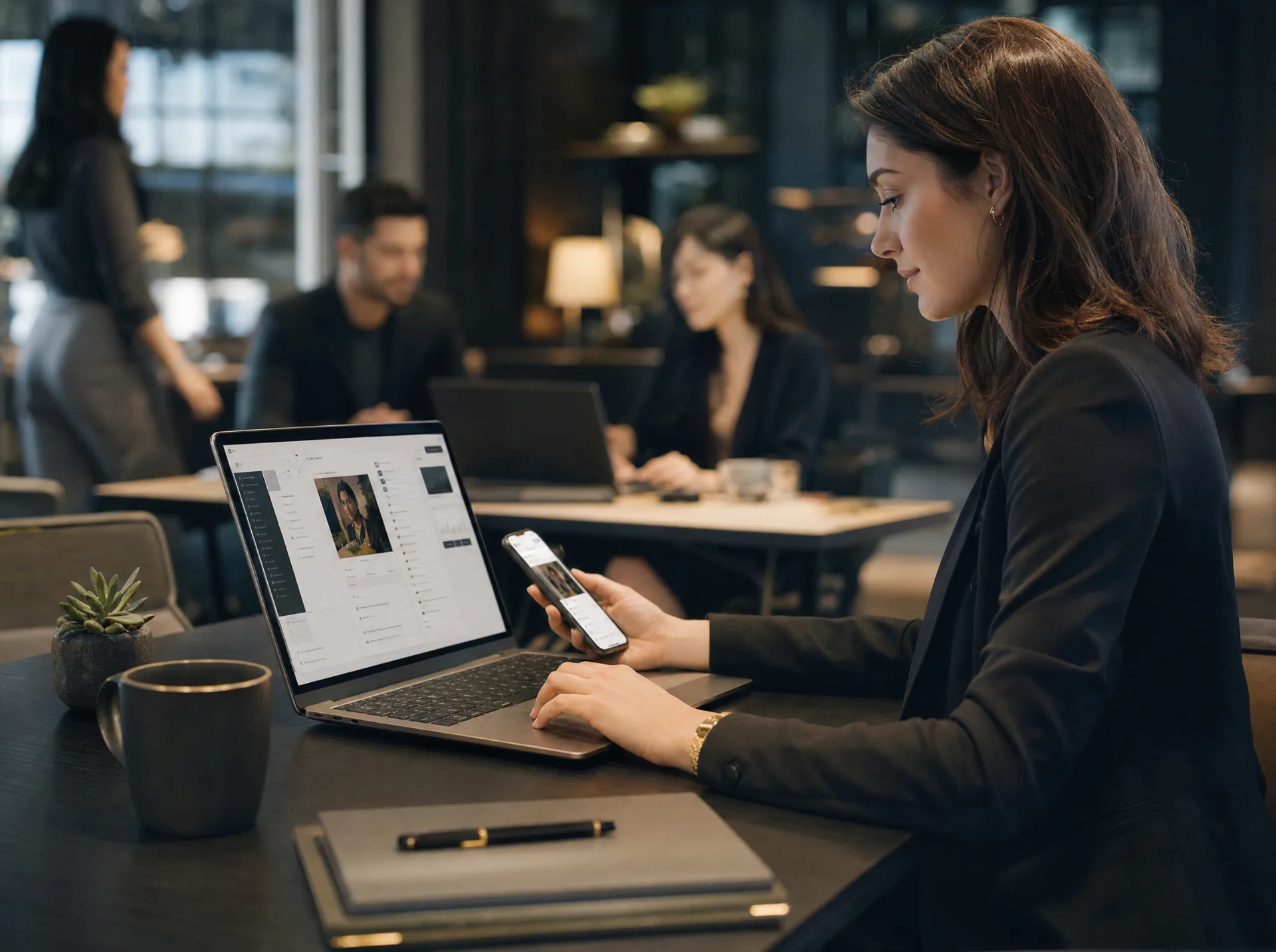 Marketer richtet eine Social-Media-Anzeige ein (KI-generiert)
