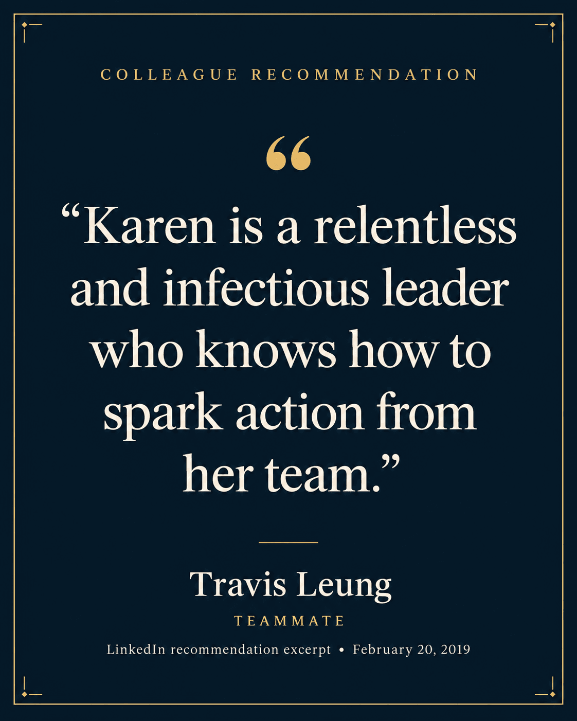 Professional recommendation for Karen Marie Bacolod