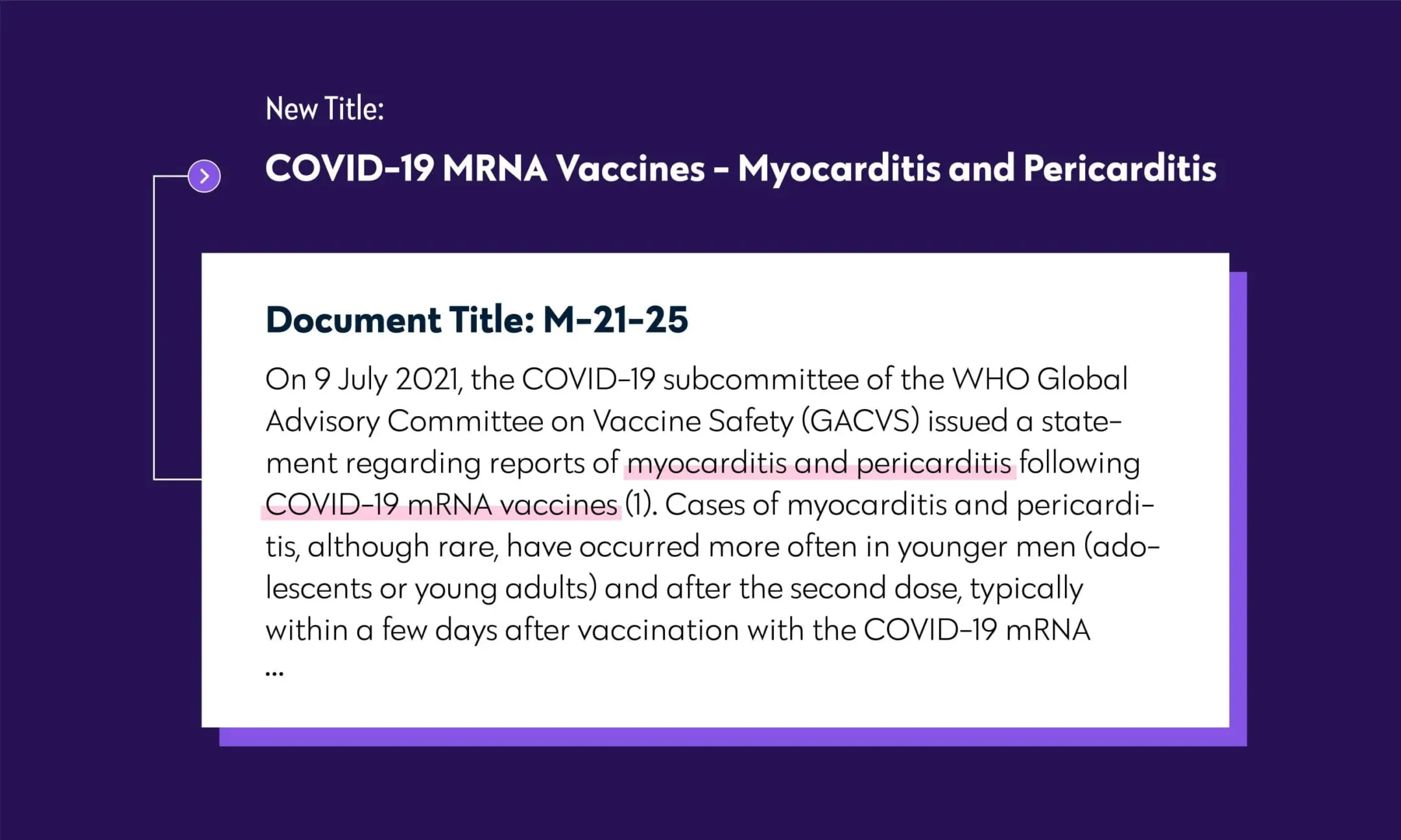 Example of PreText NLP generating a new title for a COVID-19 vaccine document