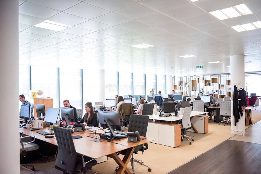 Business team working at desks in an open office