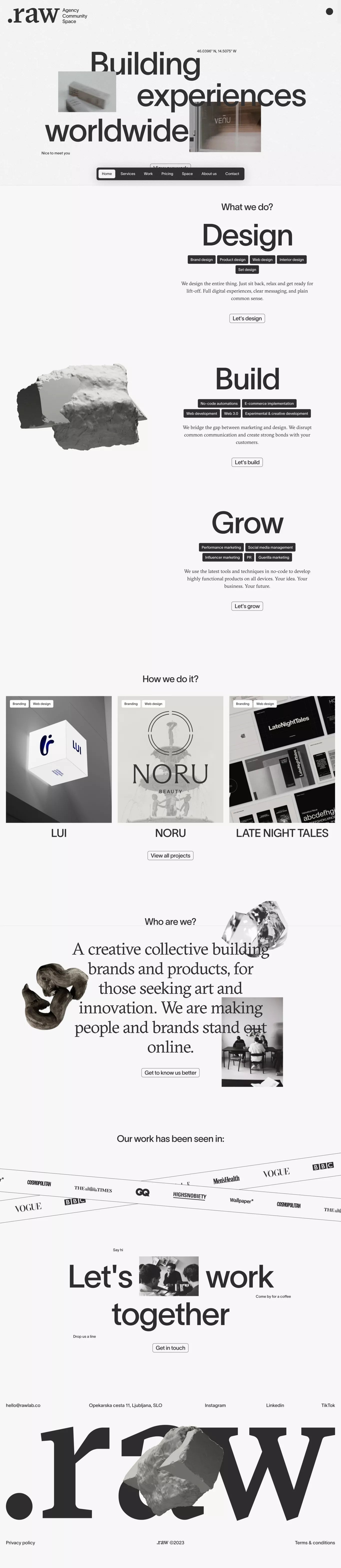 .raw portfolio page screenshot showcasing Design and Tech design