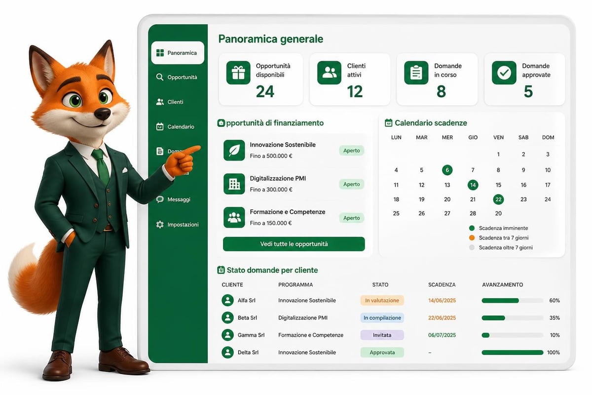 Portale clienti finanza agevolata dashboard