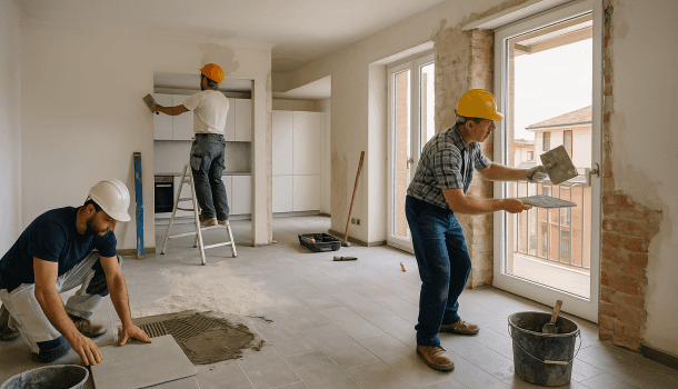 due operai a lavoro di ristrutturazione