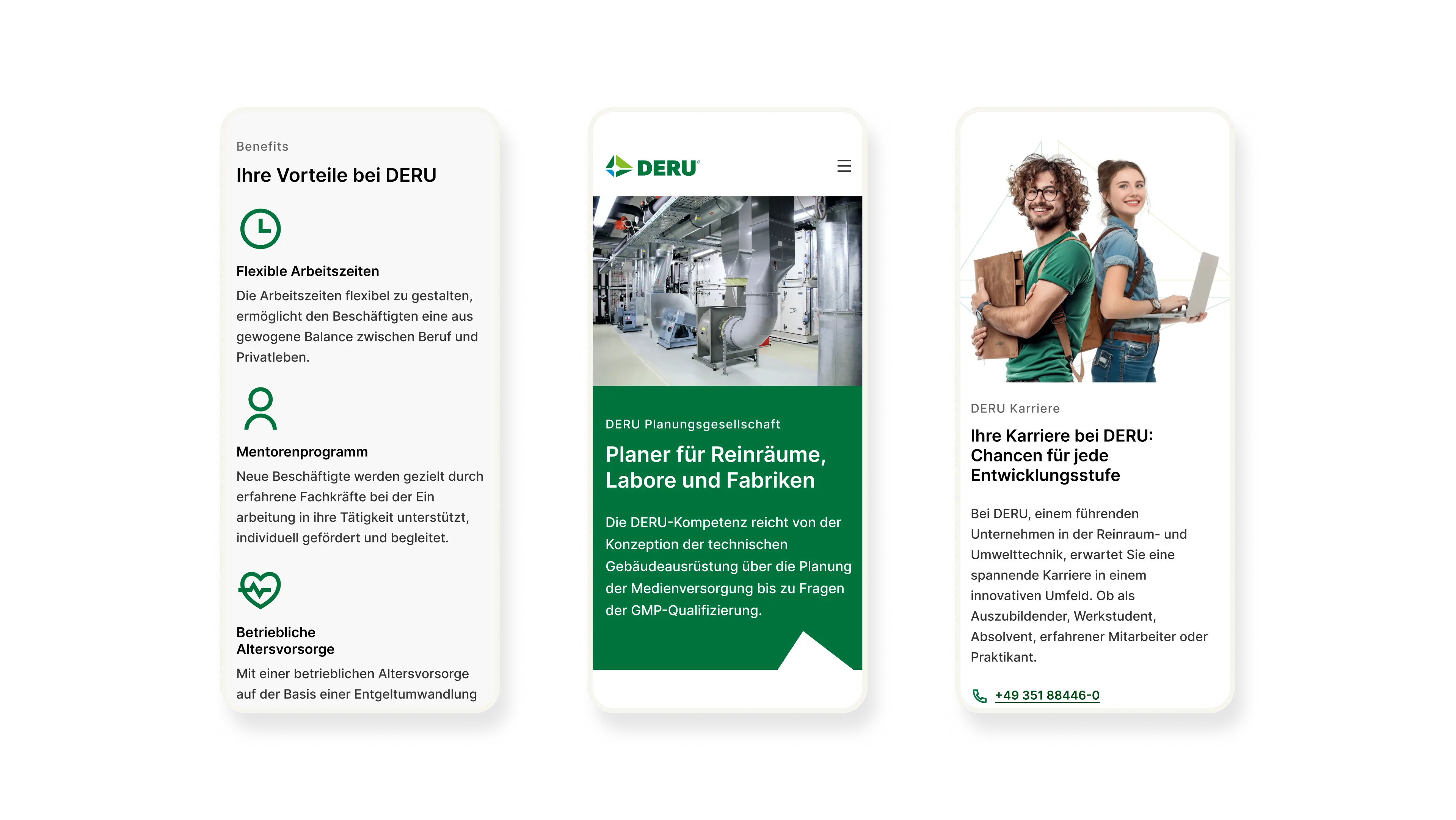 Beispielhafte Ansichten der mobilen Ansicht der Webseite