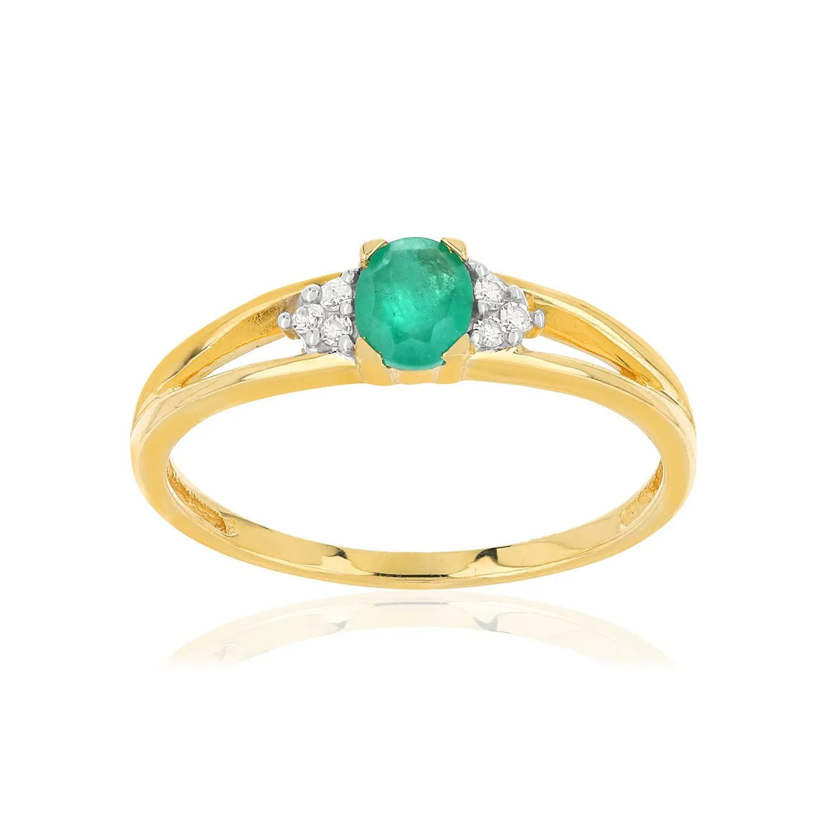 Bague en or jaune 750 sertie de diamants et émeraudes
