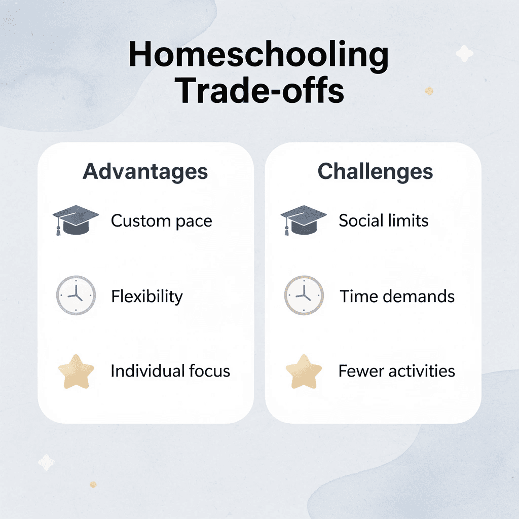 Comparison chart showing homeschooling advantages versus challenges