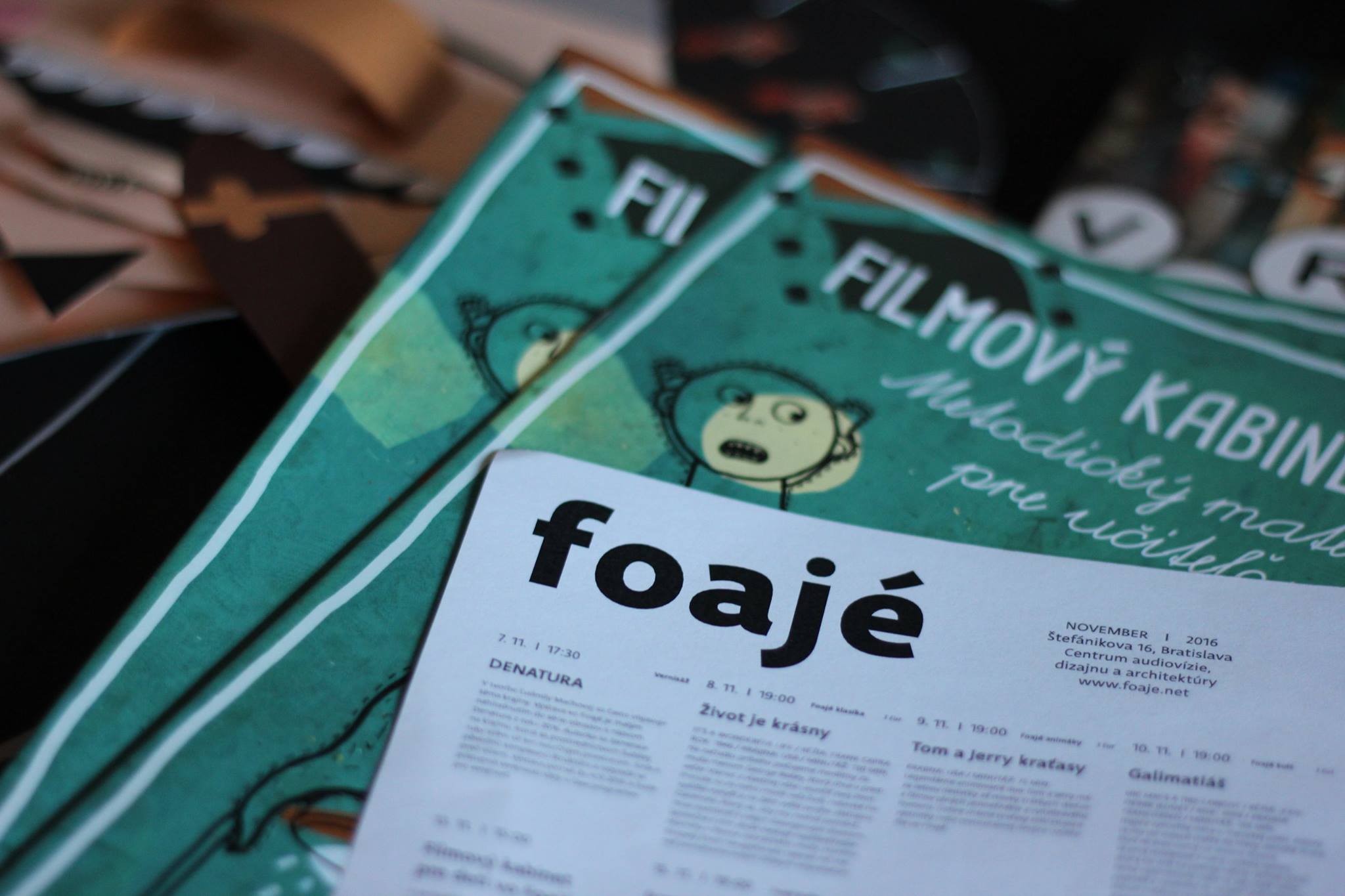 Printed flyer for Bratislava's cultural hub Foajé, showcasing the venue logo and event typography set in the Deva Ideal typeface.