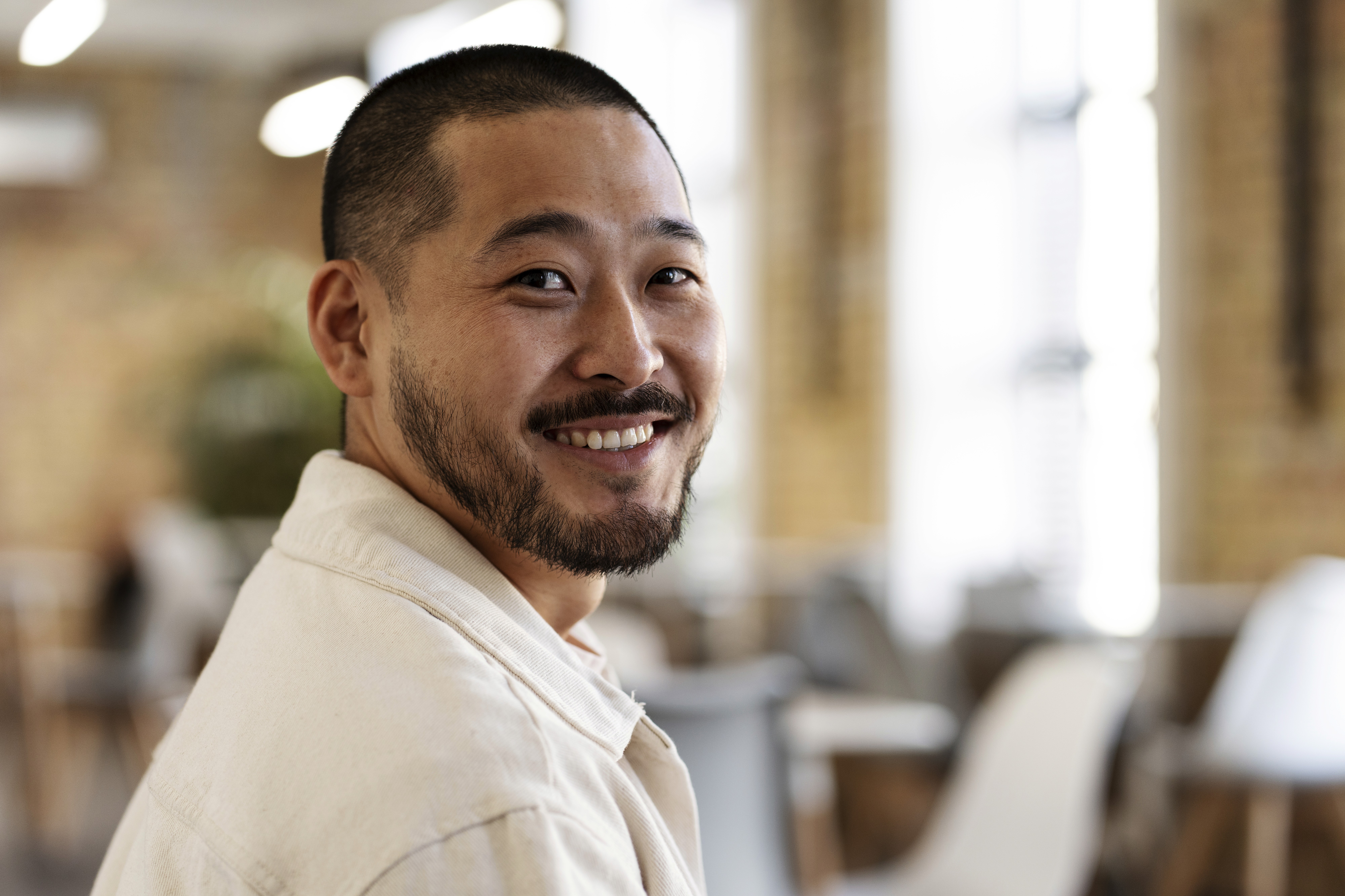 man smiling at camear