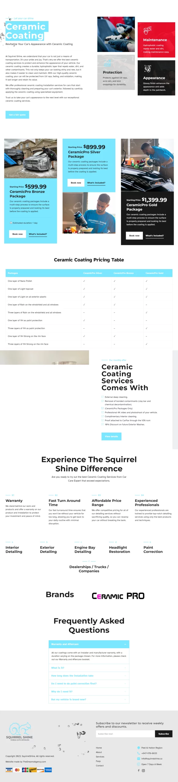 Ceramic-Coating page for squirrelshine website developed & designed by Dreams Agency Mississauga, Ontario