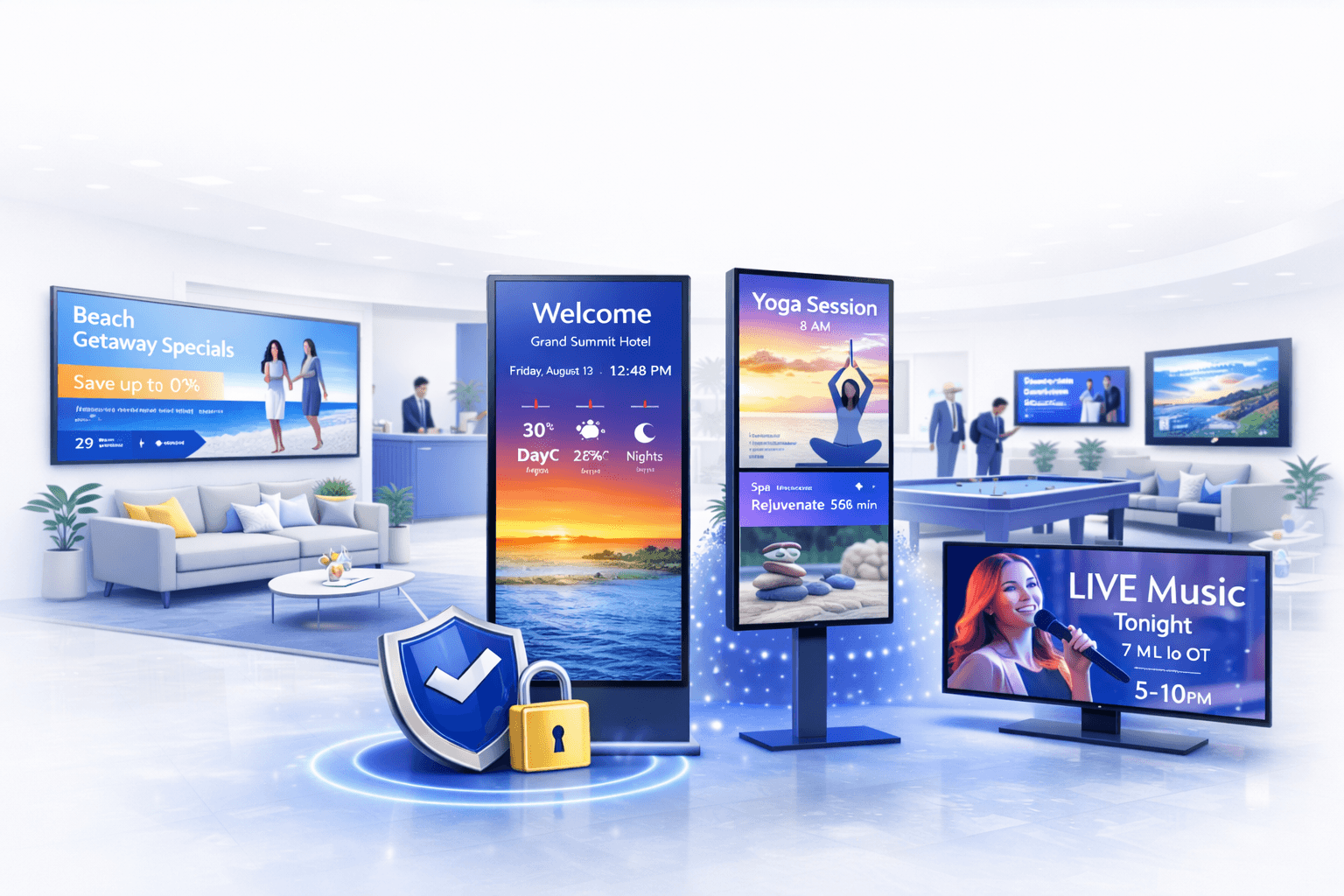 software de señalización digital para hoteles con pantallas atractivas y estéticas
