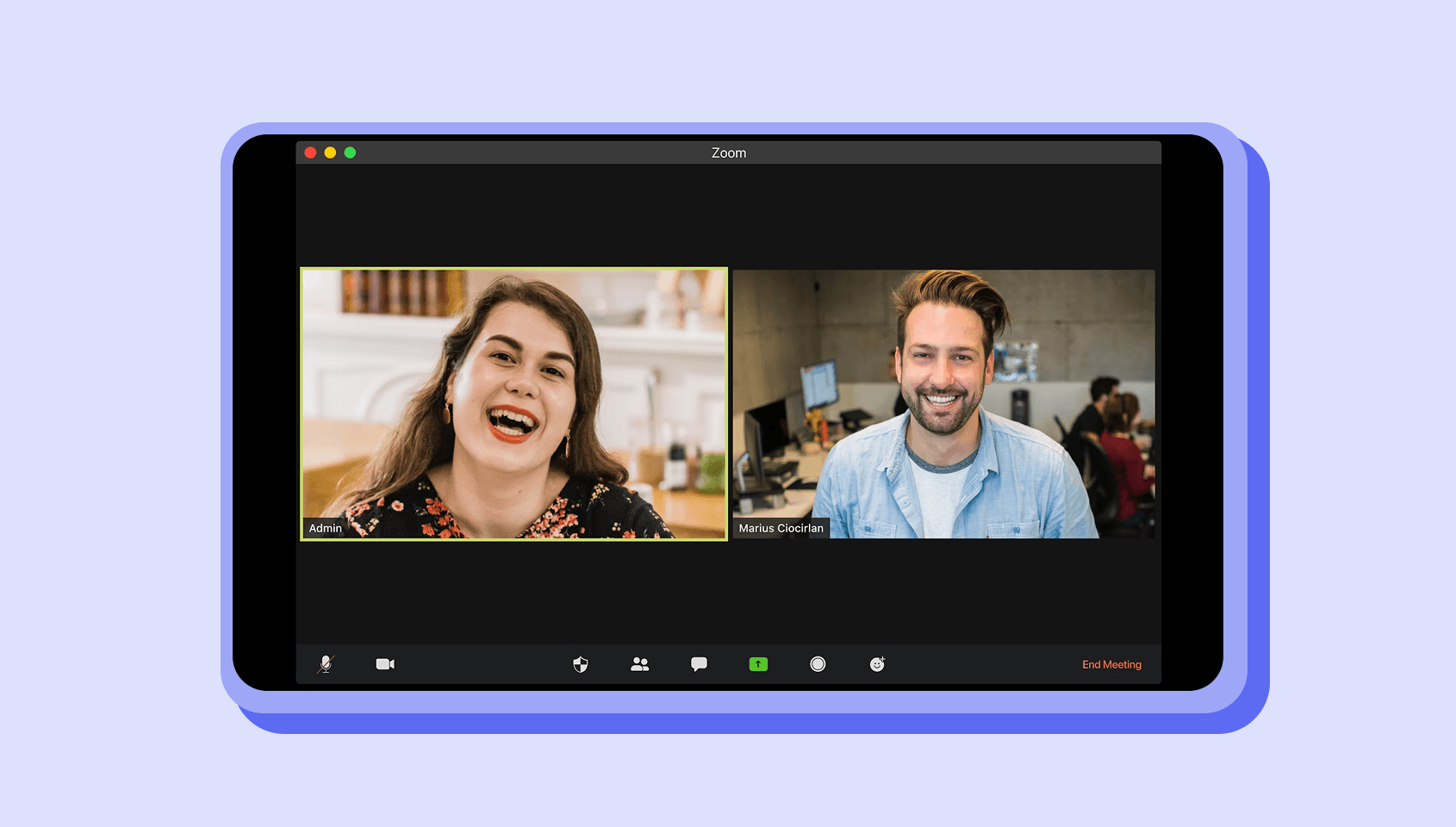 Two people hanging out in a video call.