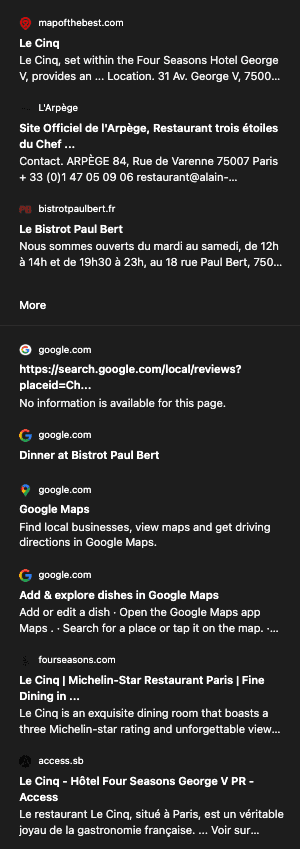 Exemple of sources from a query on ChatGPT