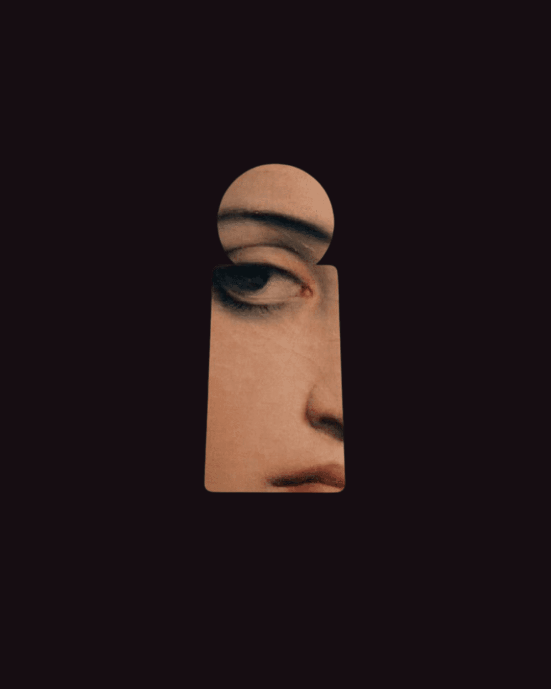 Minimal keyhole artwork revealing an eye within darkness — enigmatic, modern, evocative.