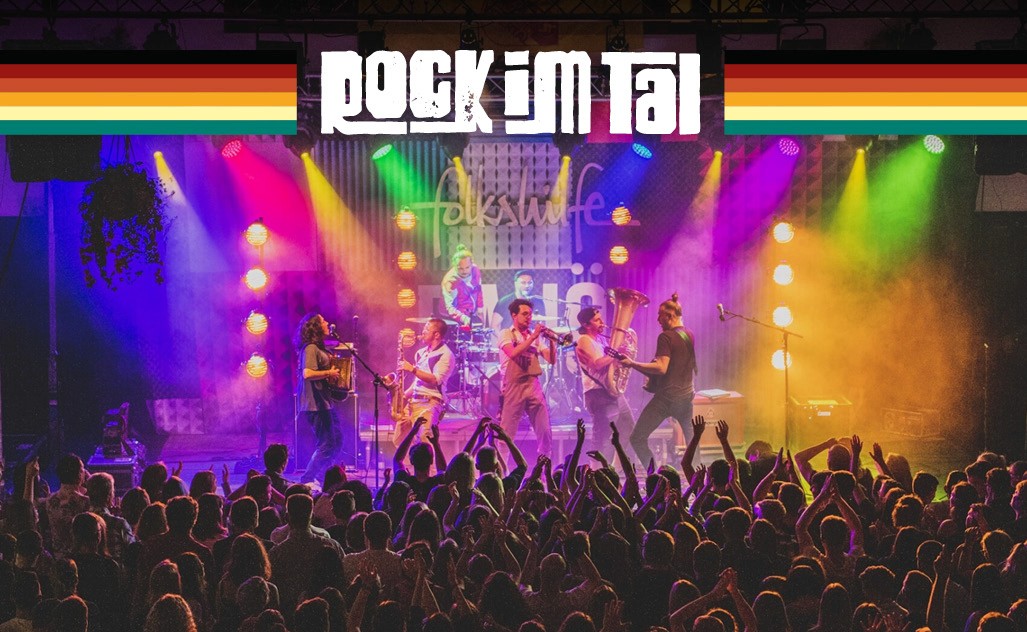 Headerbild Rock im Tal, Bühne, Logo, Menschen, Konzert, Live
