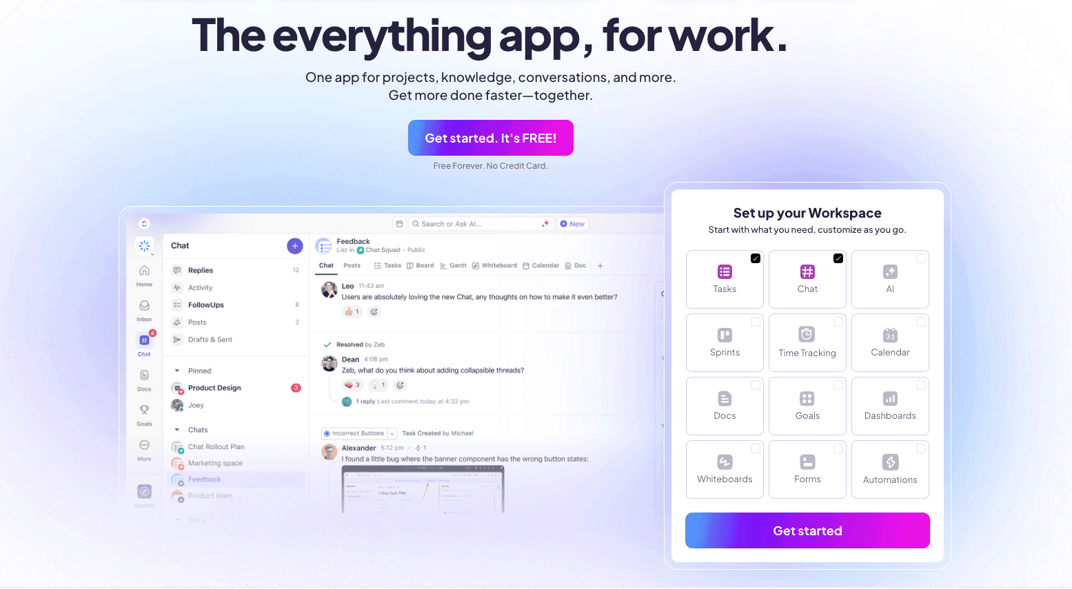 ClickUp's interface for chat