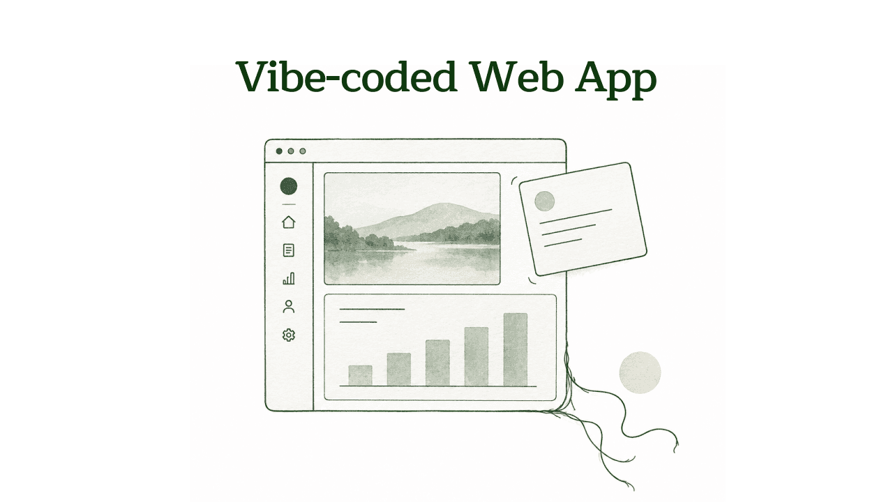 Line-drawn web app window with neat panels, one slipped out of line and the corner unravelling into loose threads.