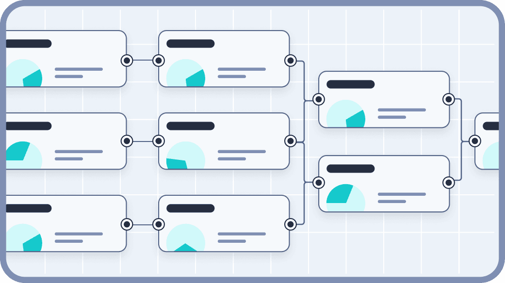 Flowchart illustration showcasing a series of connected data blocks on a grid background, highlighting data analysis and workflow processes.