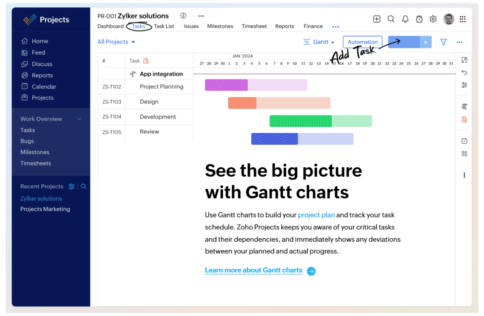 Interface of Zoho Project