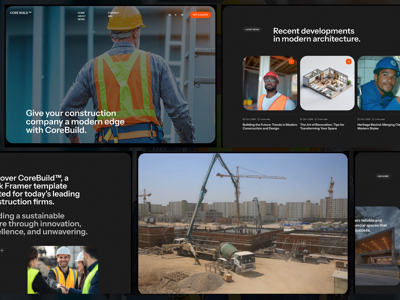 CoreBuild X — 高级暗黑现代建筑空间网站设计灵感