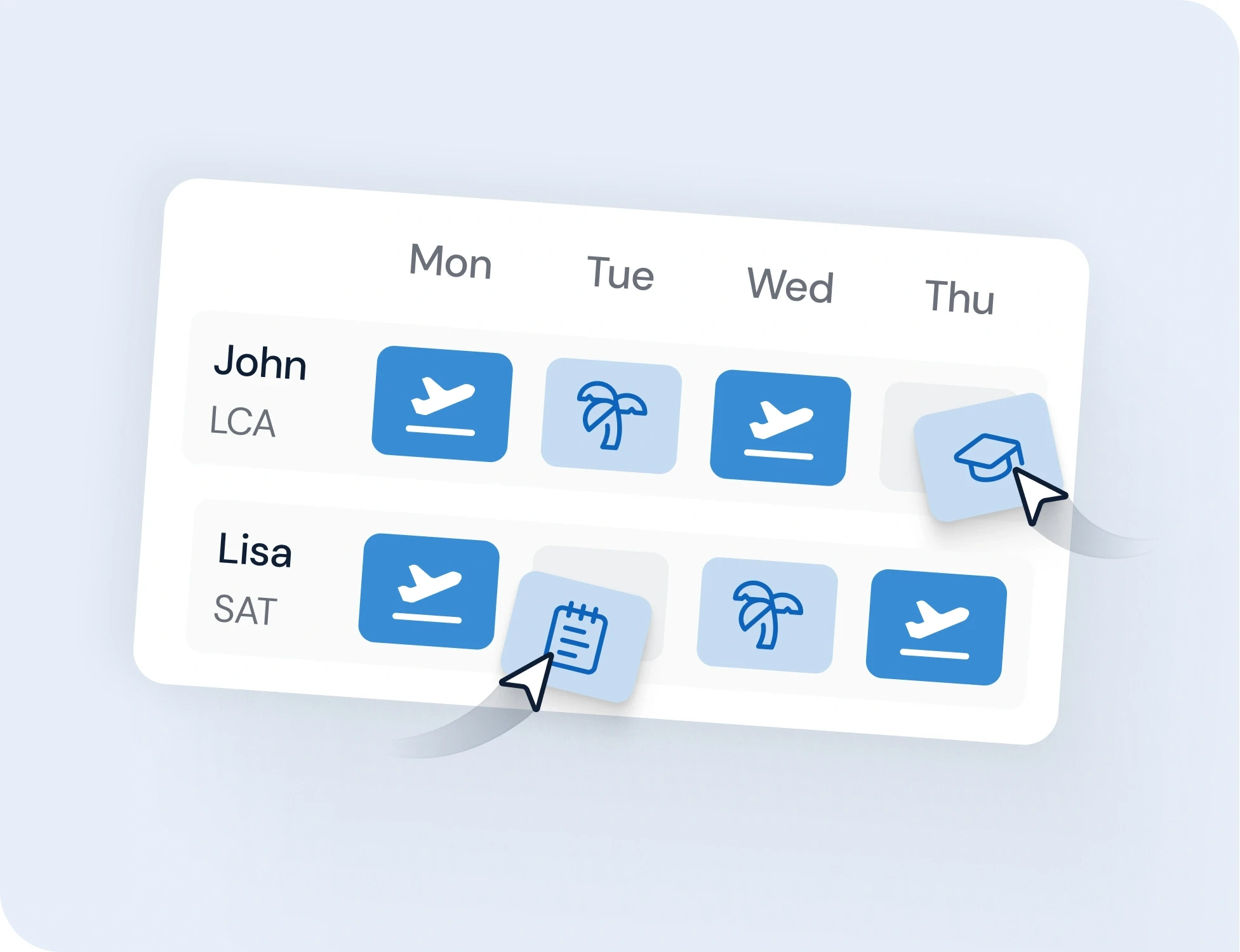 Interface de planification flexible permettant d'ajuster facilement les plannings par simple glisser-déposer tout en intégrant les préférences et contraintes des équipages.