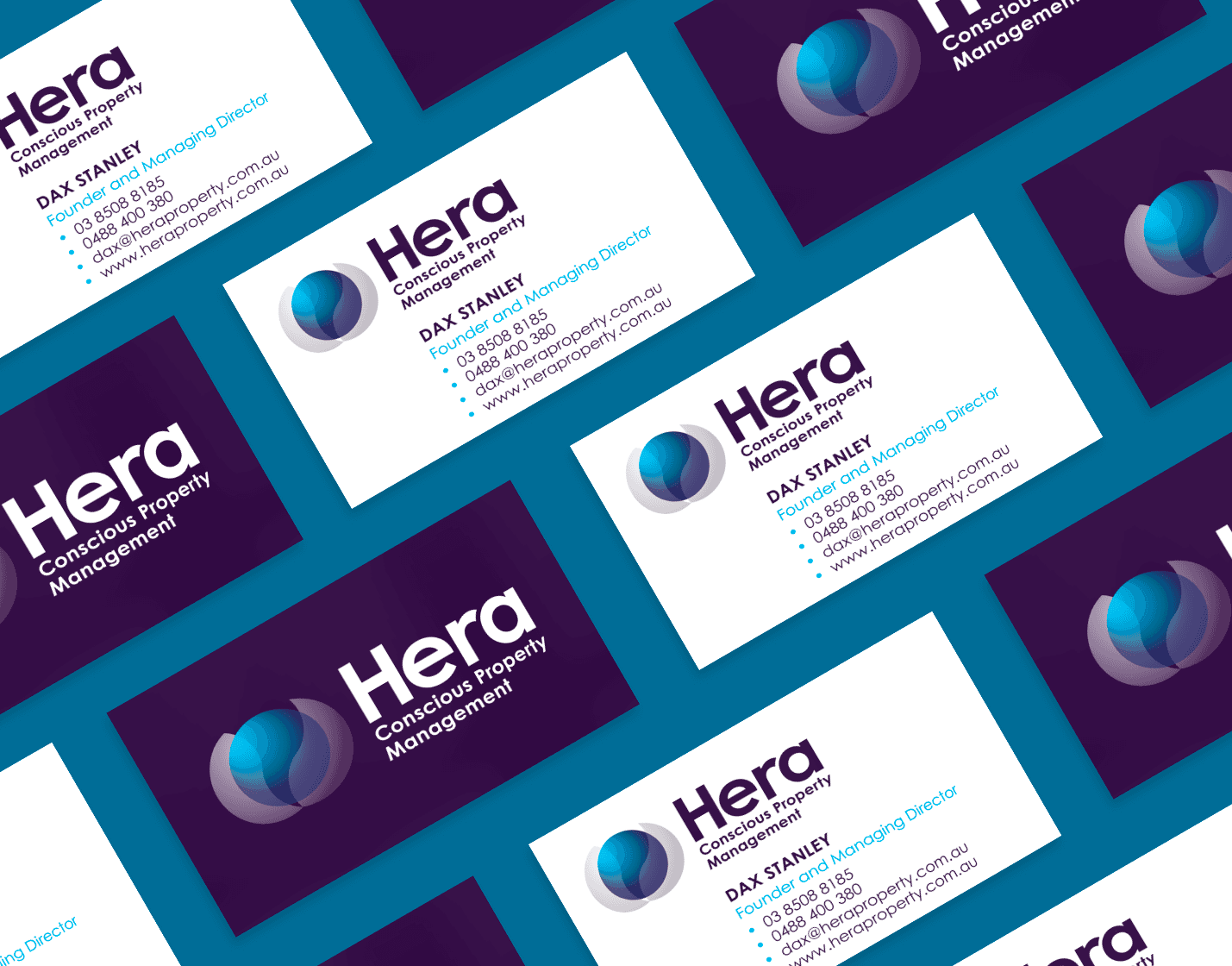 Image of purple and blue branded business cards
