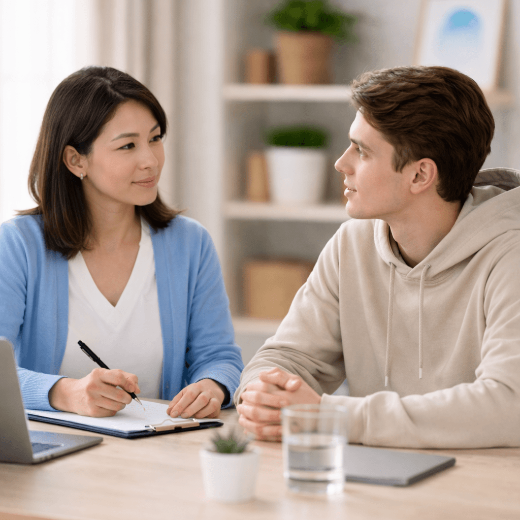 smiling happily caregiver hugging her old