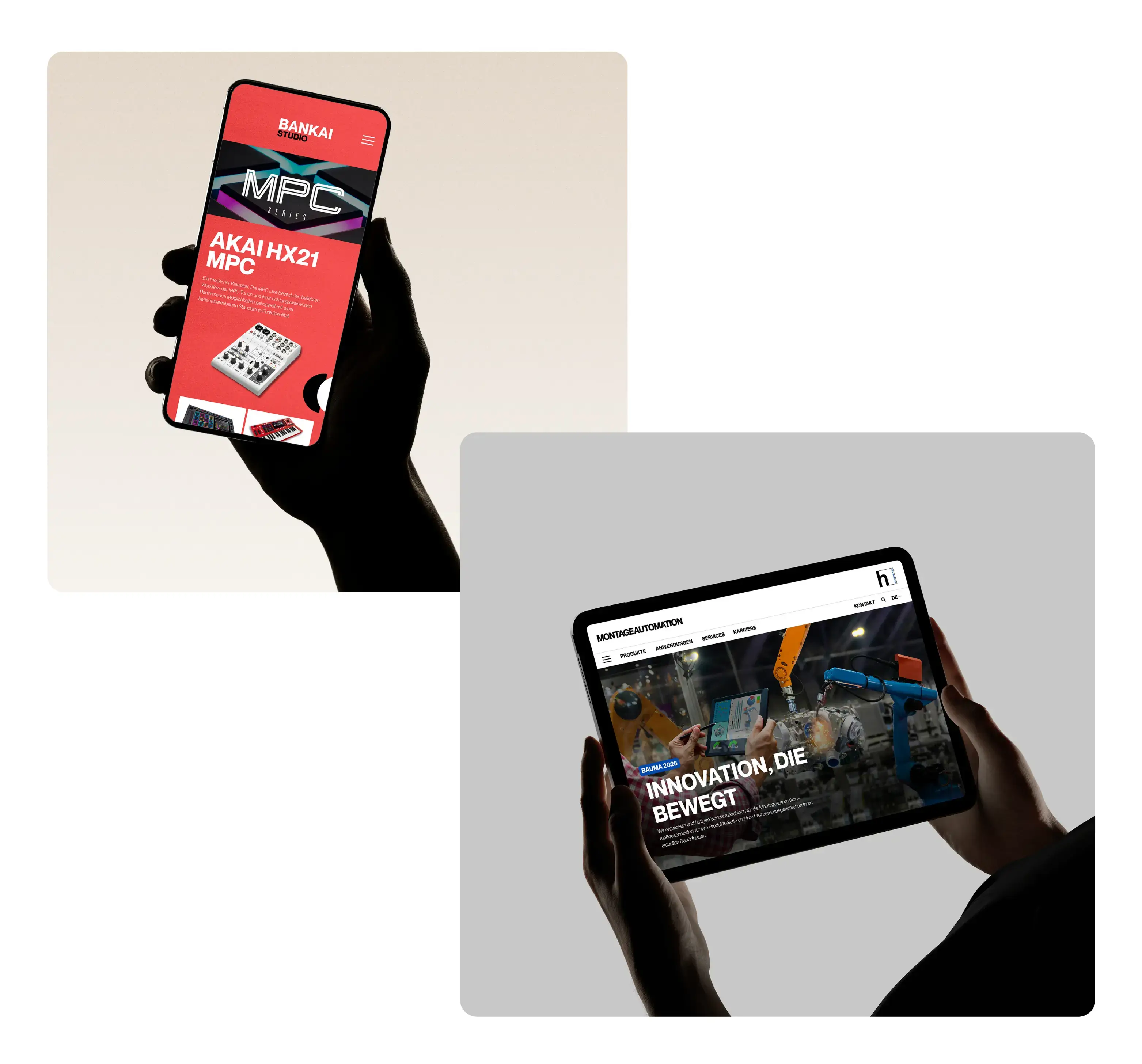 Zwei Bilder die Endgeräte mit geöffneter Websites zeigen