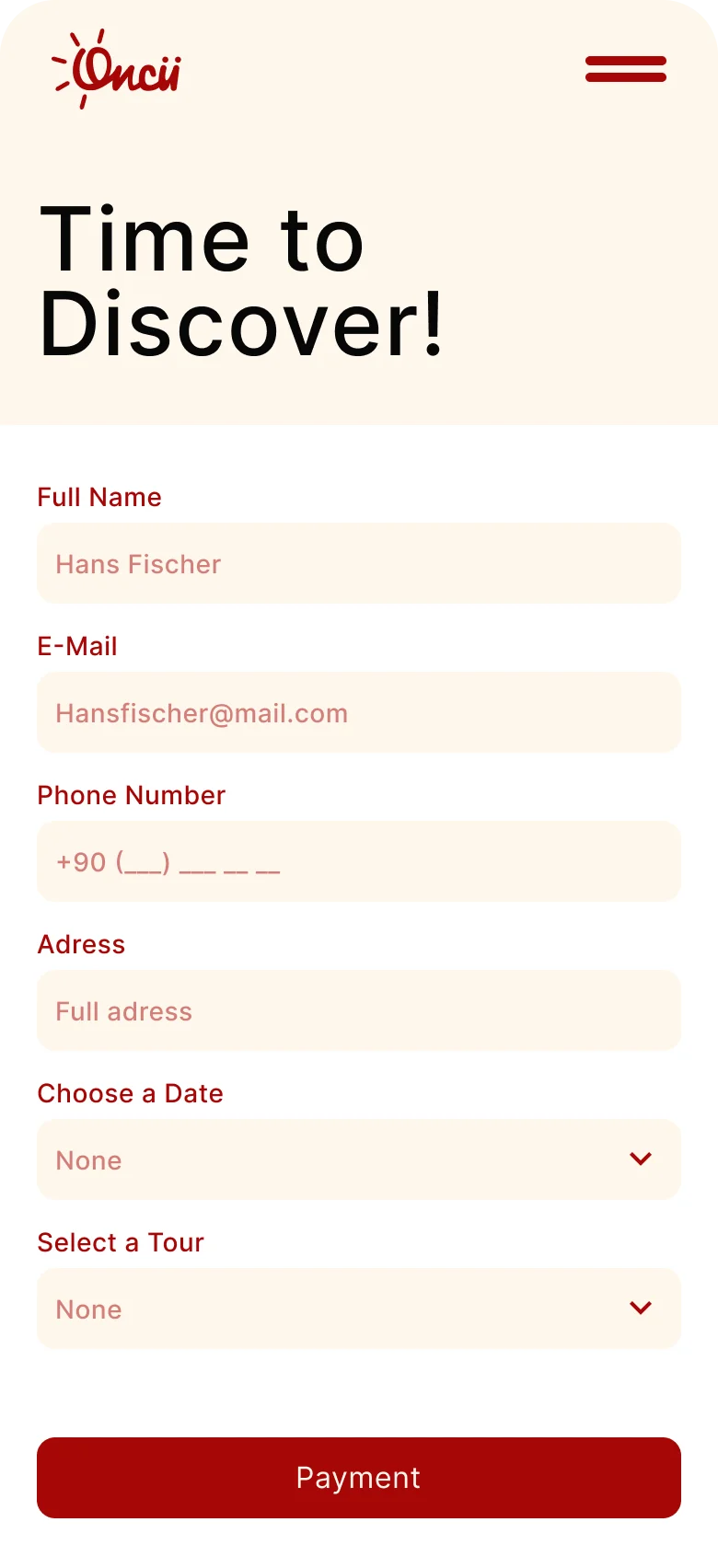 website Mobile mockup booking