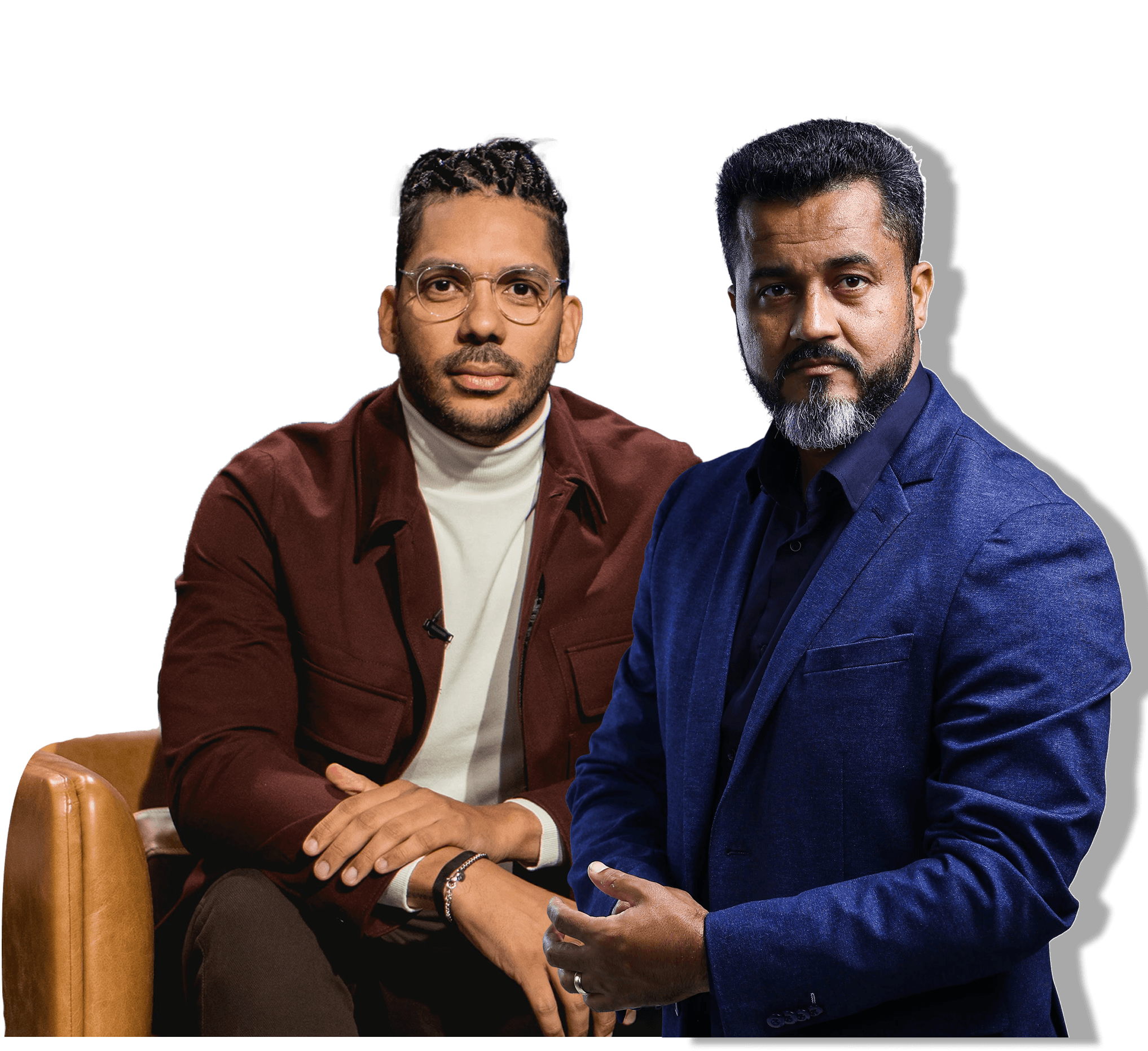 Headshots of two men, one in a maroon jacket and the other in a blue blazer.  They appear to be in conversation.