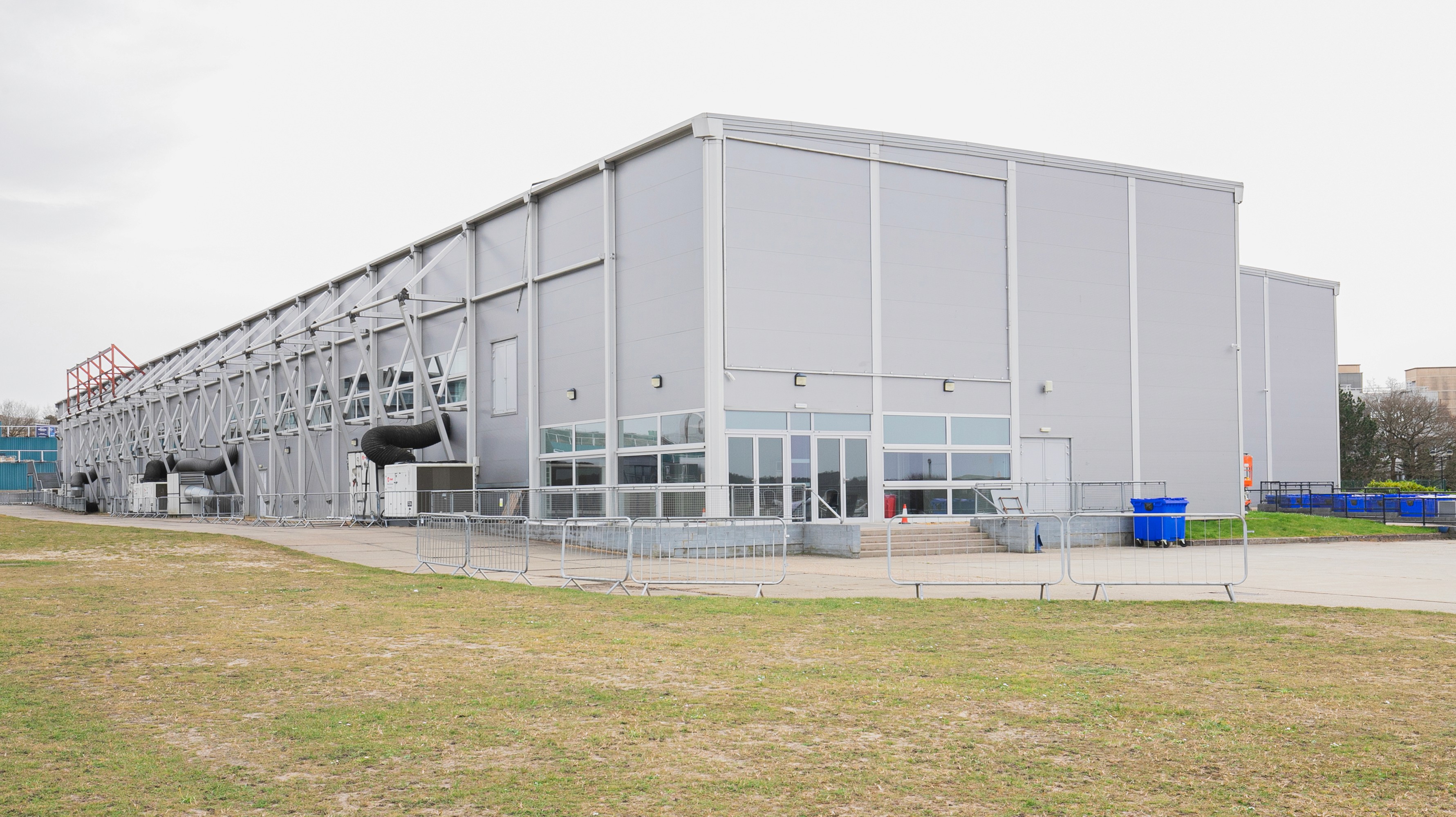 Two classic volkswagen beetles, one green, one cream.