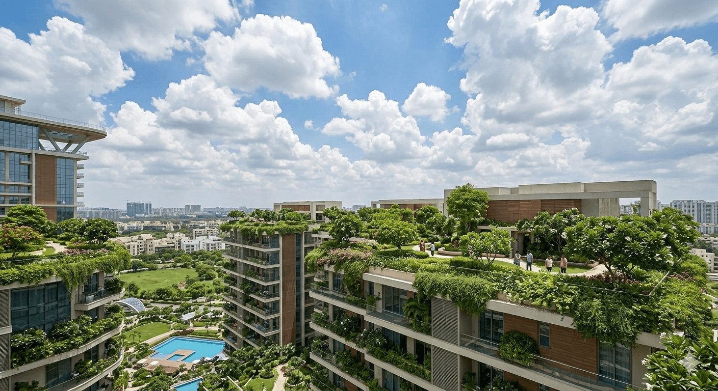 Rooftop garden and green terrace at a luxury residential project on Golf Course Extension Road