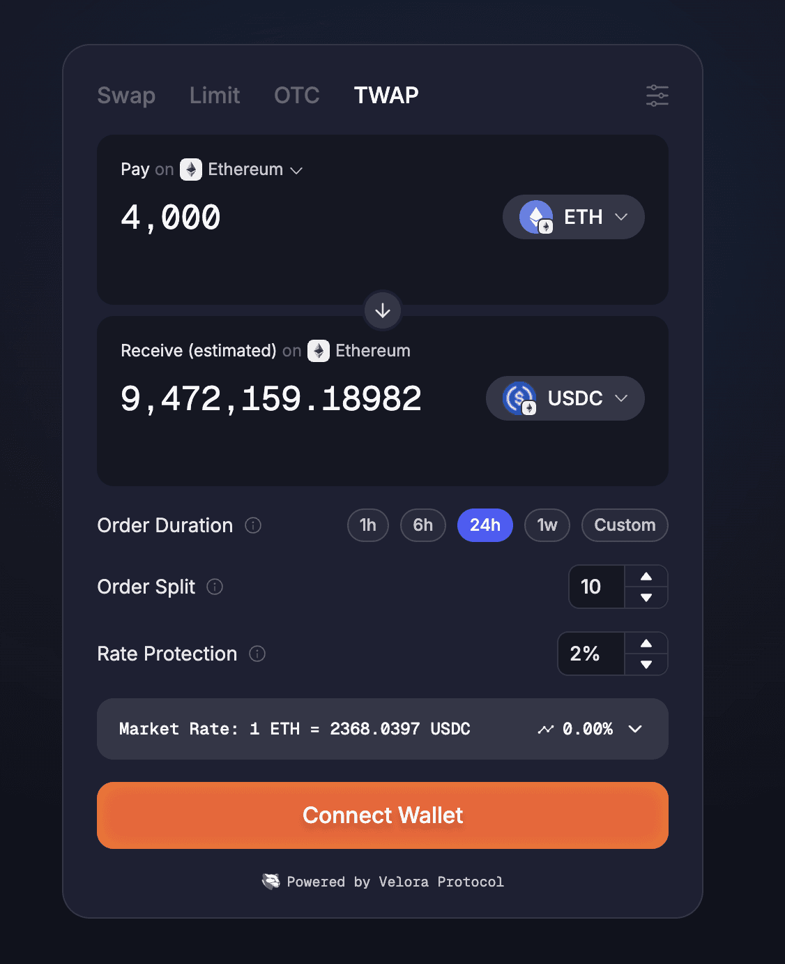 TWAP on app.velora.xyz