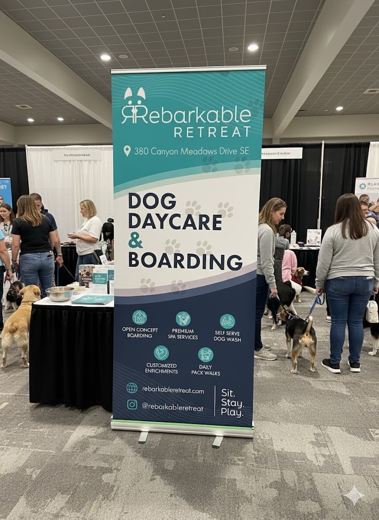 Custom pull-up banner and promotional signs printed by DisplayWorks Signs & Graphics in Calgary.