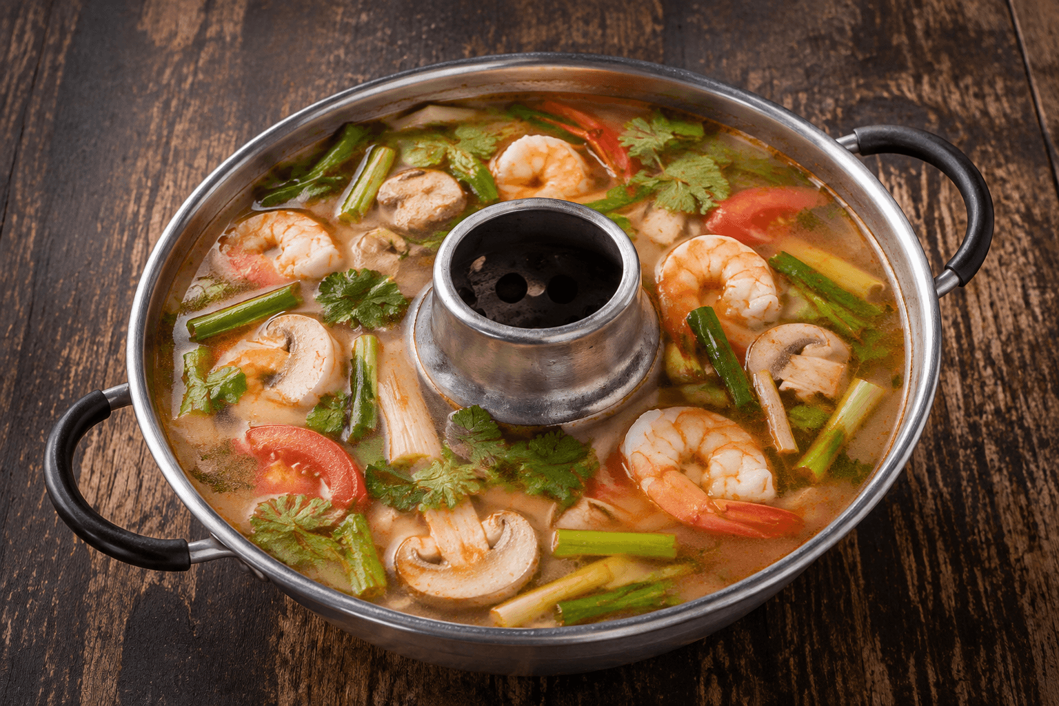 Soupe pimentée aux gambas — photographie recadrée du plat