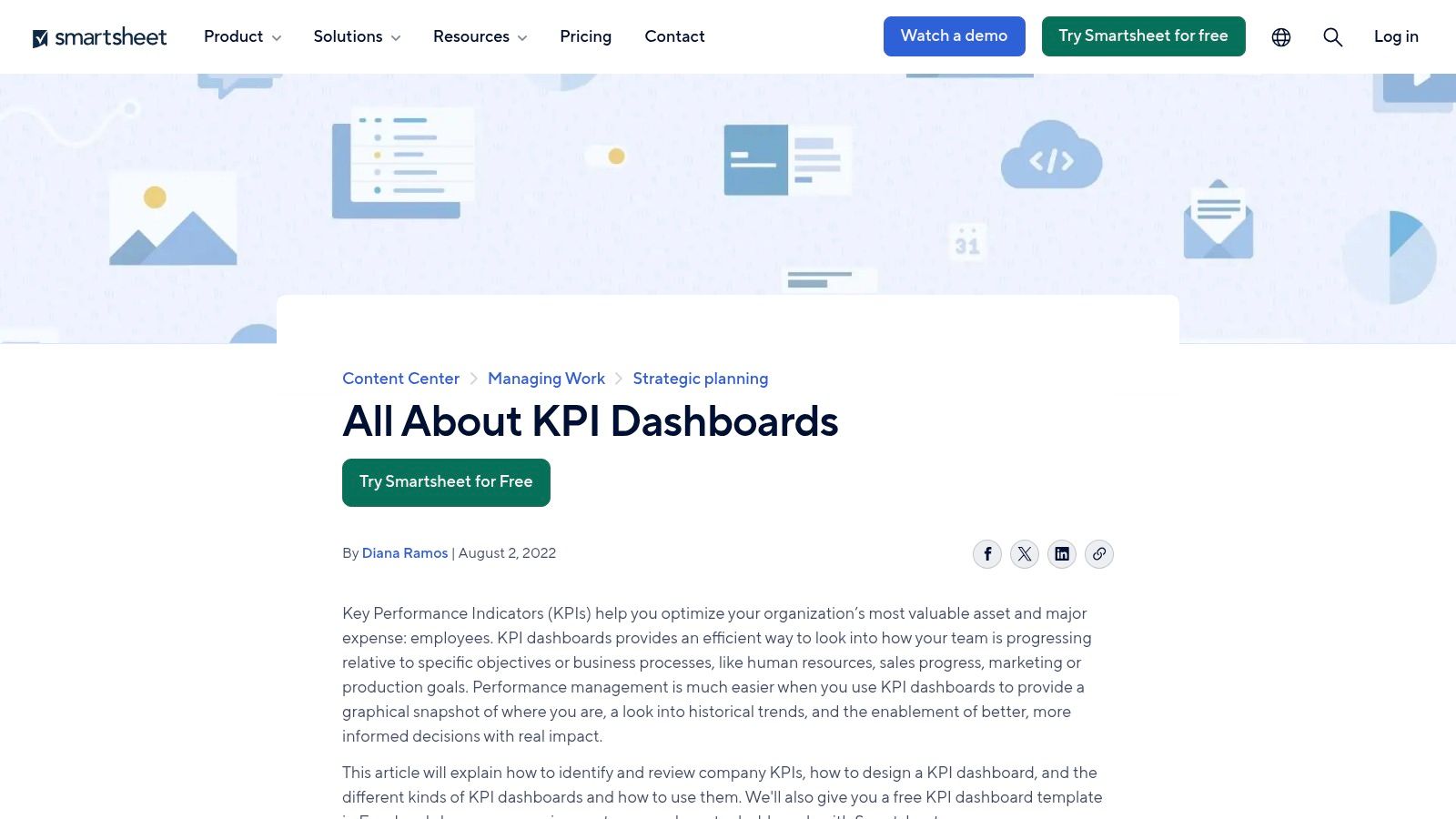 Smartsheet KPI Dashboard and Worksheet Templates