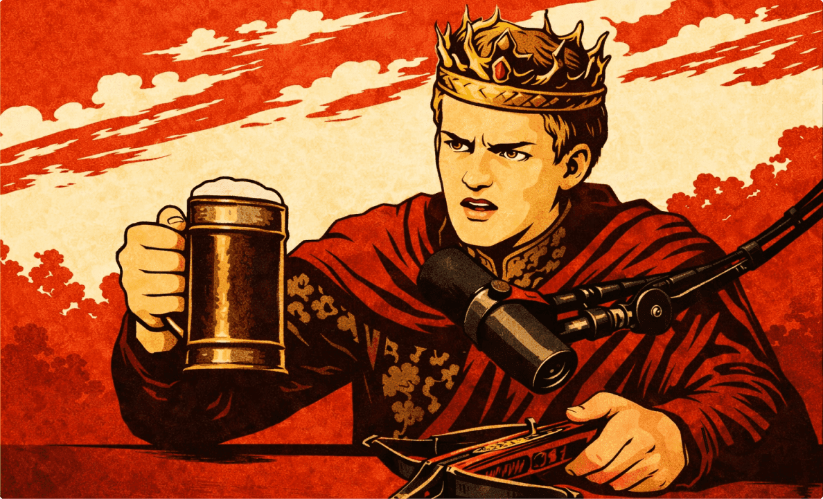 king drinking beer