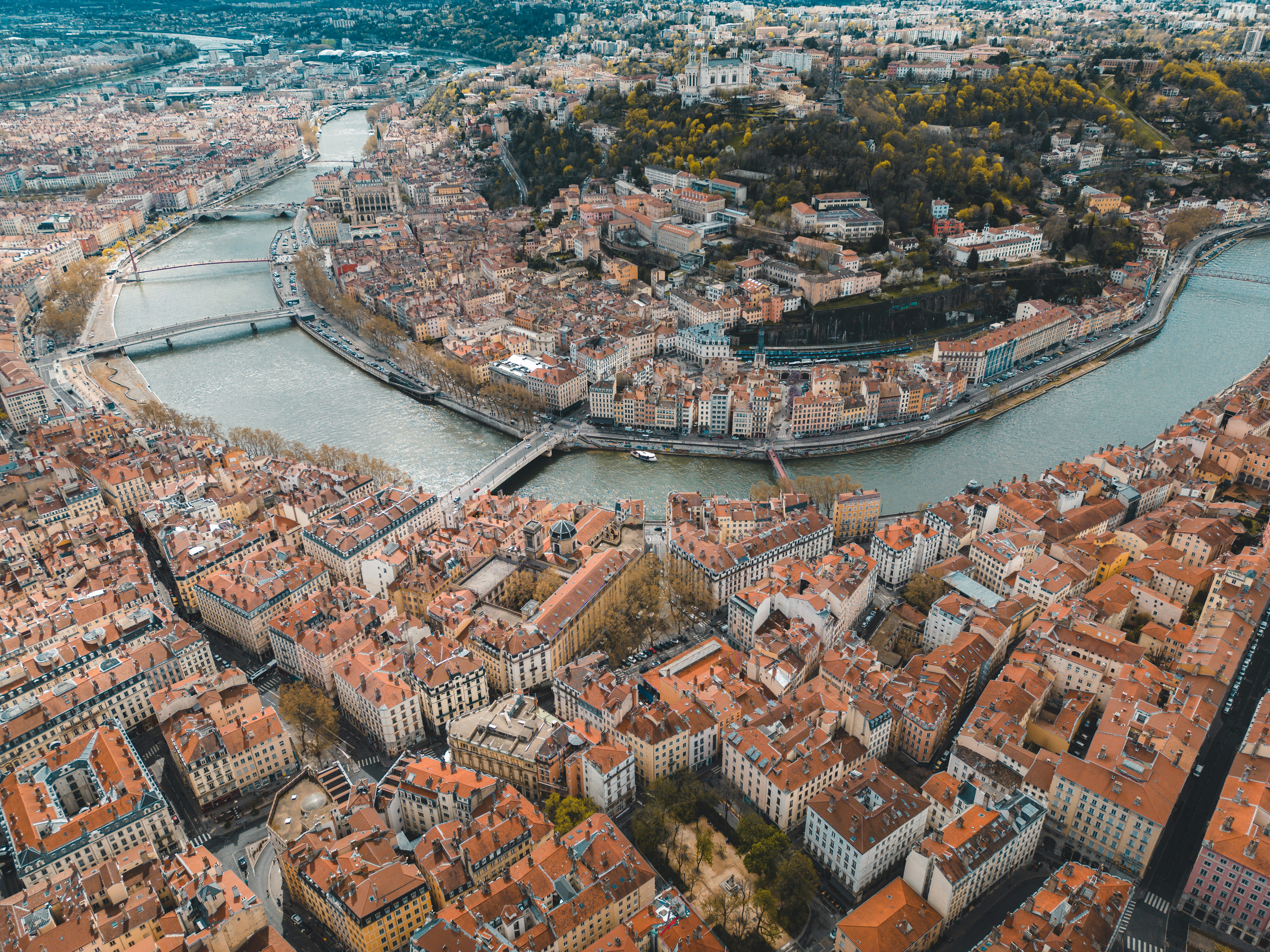 Aerial vew of Lyon, France