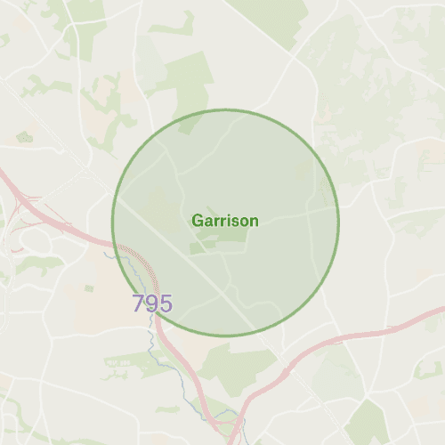 Map with circle over garrison maryland remodeling service area