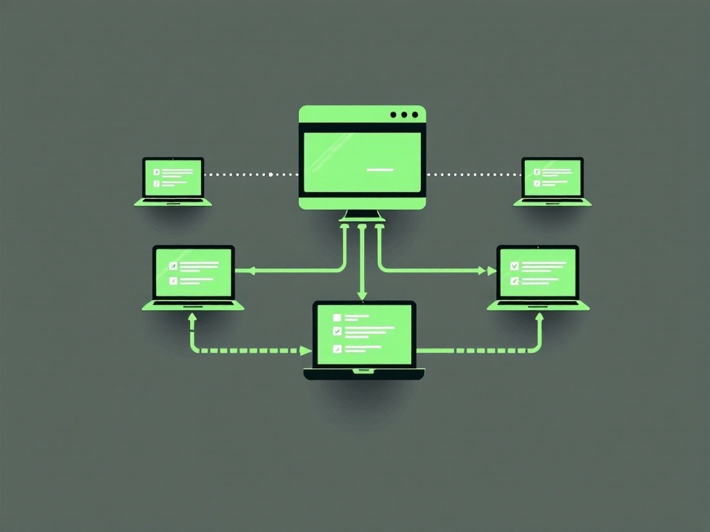 Network of computers connected to a central server