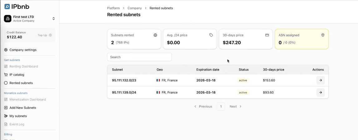 IPbnb rented subnets