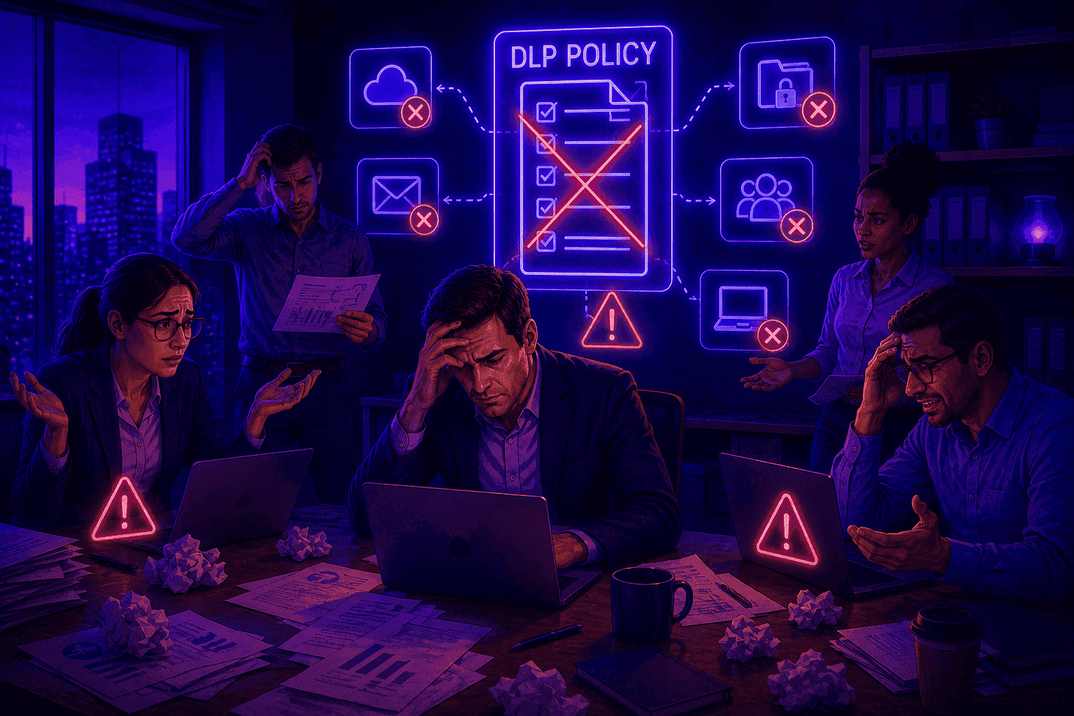 Employees struggling to implement DLP policies while managers face compliance challenges and data protection obstacles.