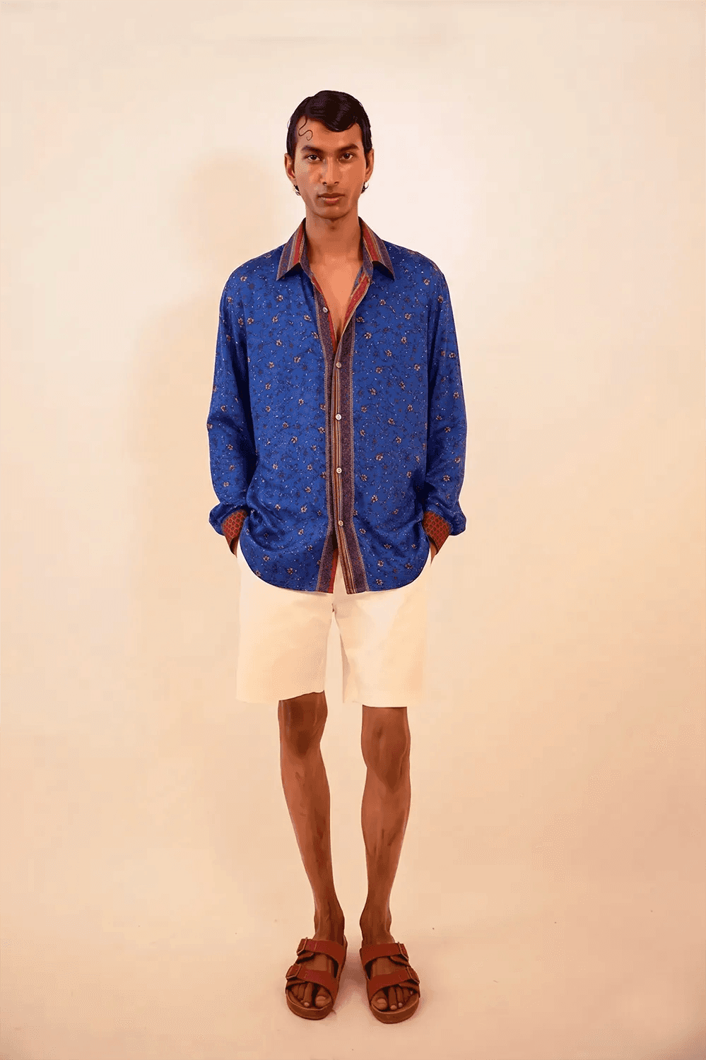 LAVYA III is a one-of-a-kind full-sleeve shirt, crafted from vintage fabric in a bold multicolour butterfly print.