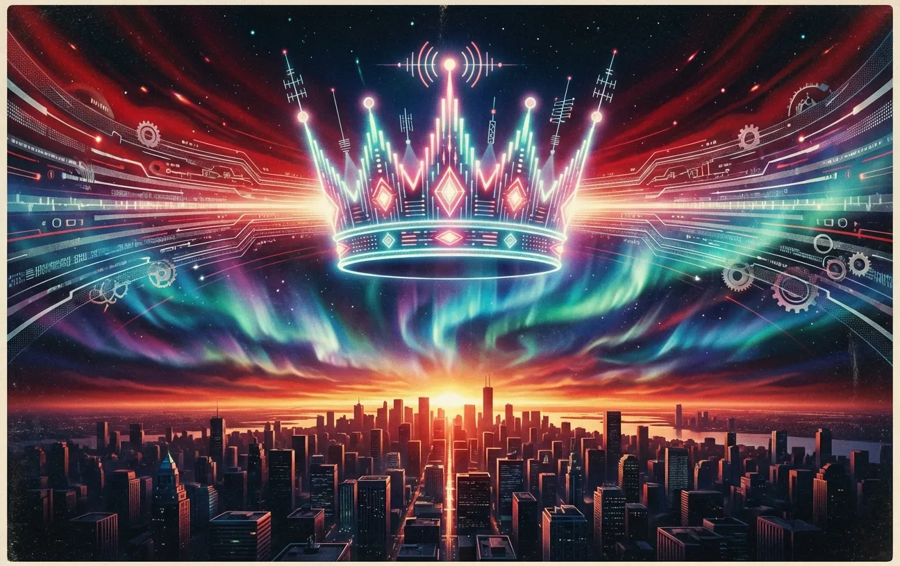 RockN' Socials digital marketing crown over a vibrant city skyline.