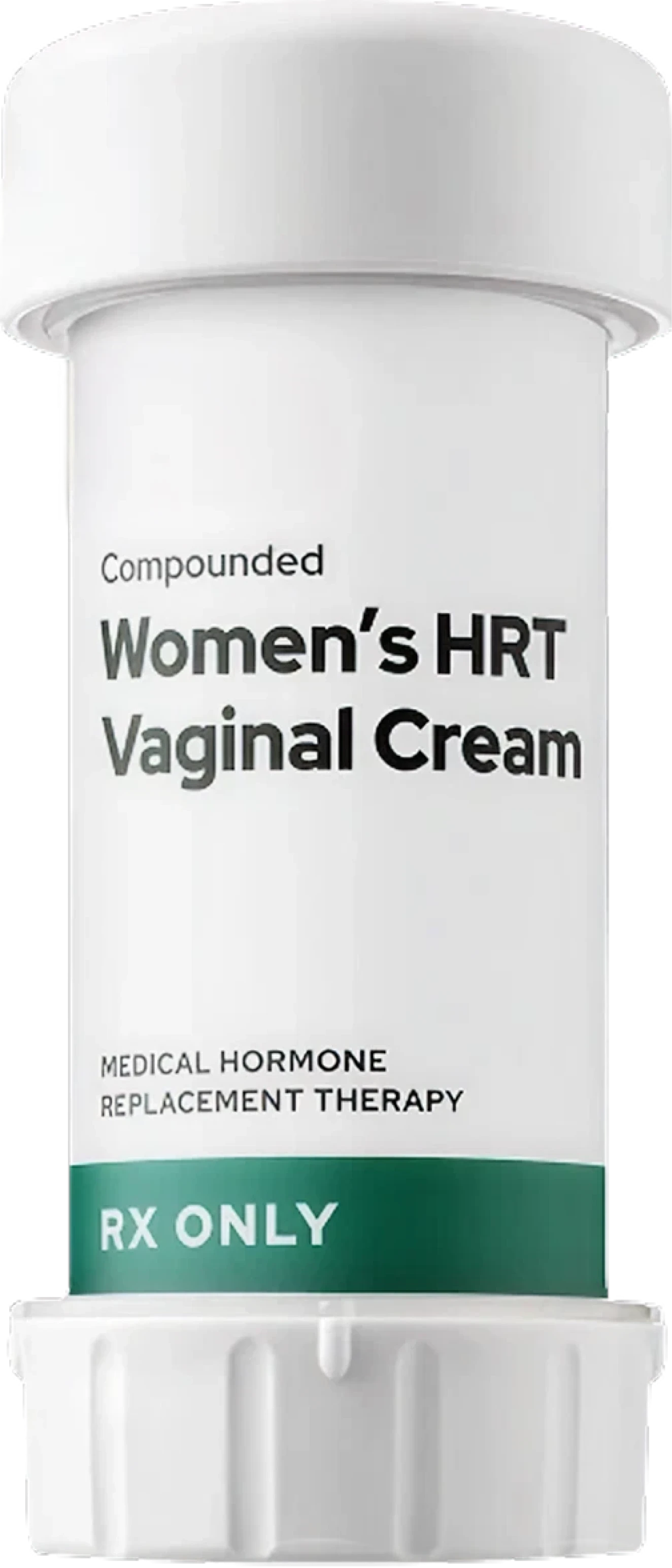 White container with "Henry Women's HRT Vaginal Cream" in bold text, "RX ONLY" in white on dark green.