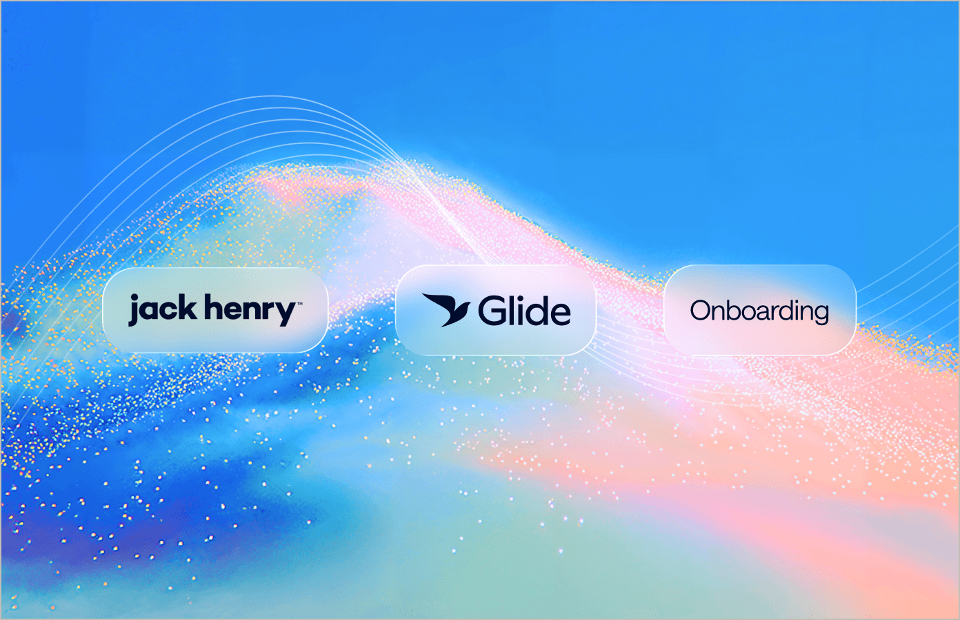 Abstract hero image showing a dynamic wave of orange and blue particles on a gradient background.