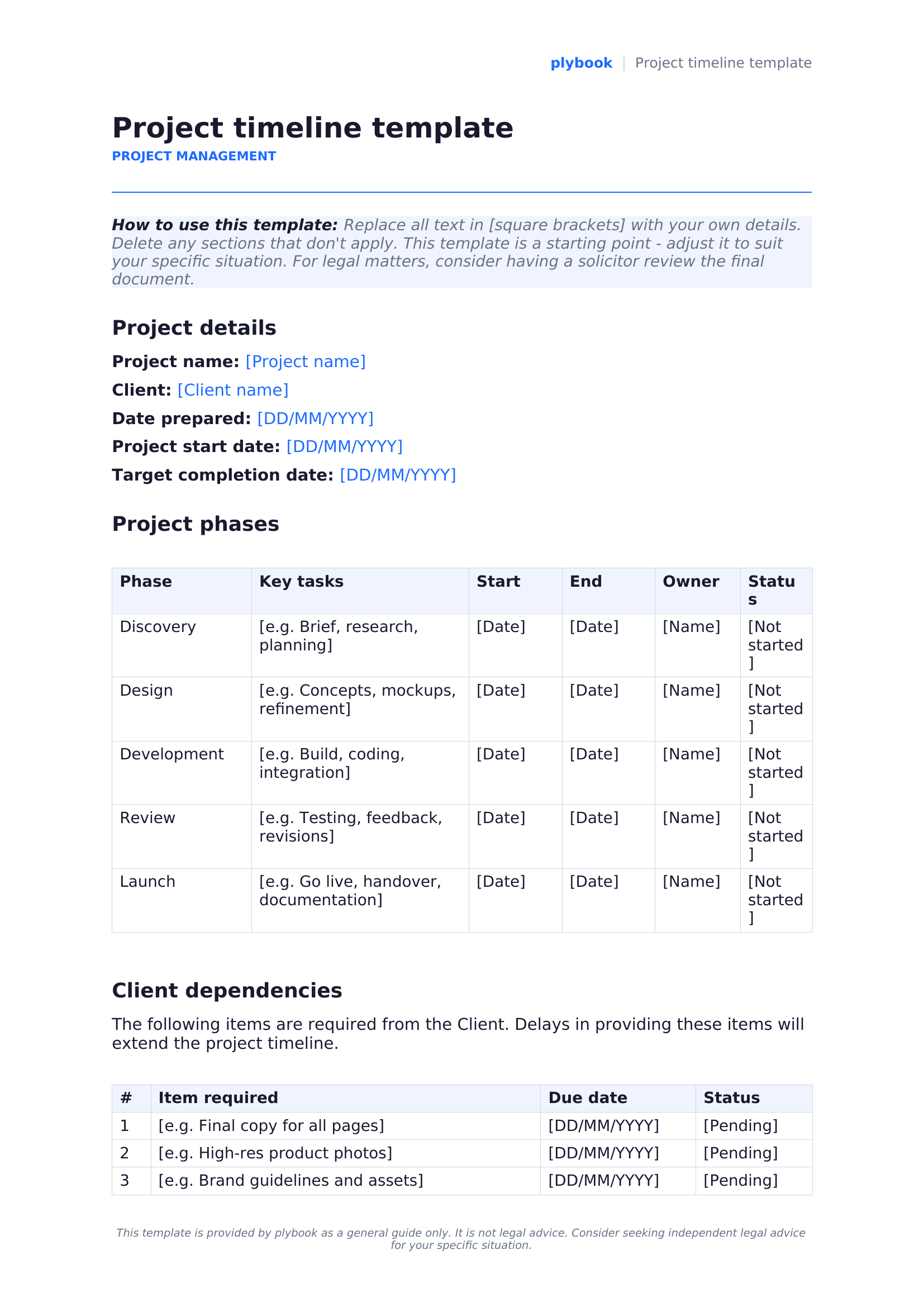 Project timeline template