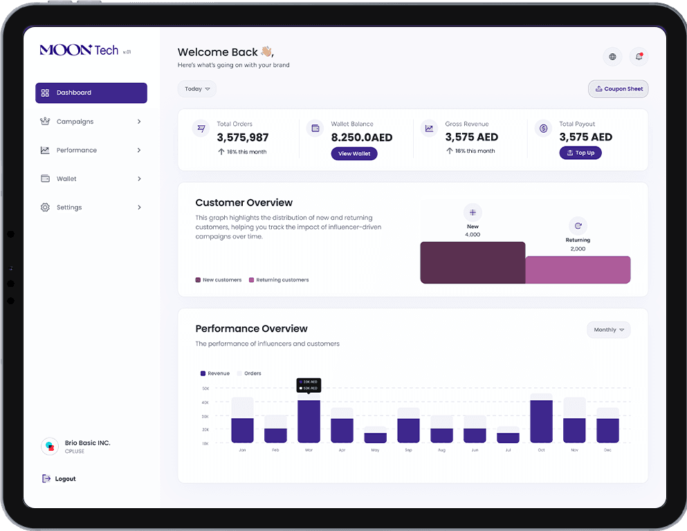 Moontech app for brands 